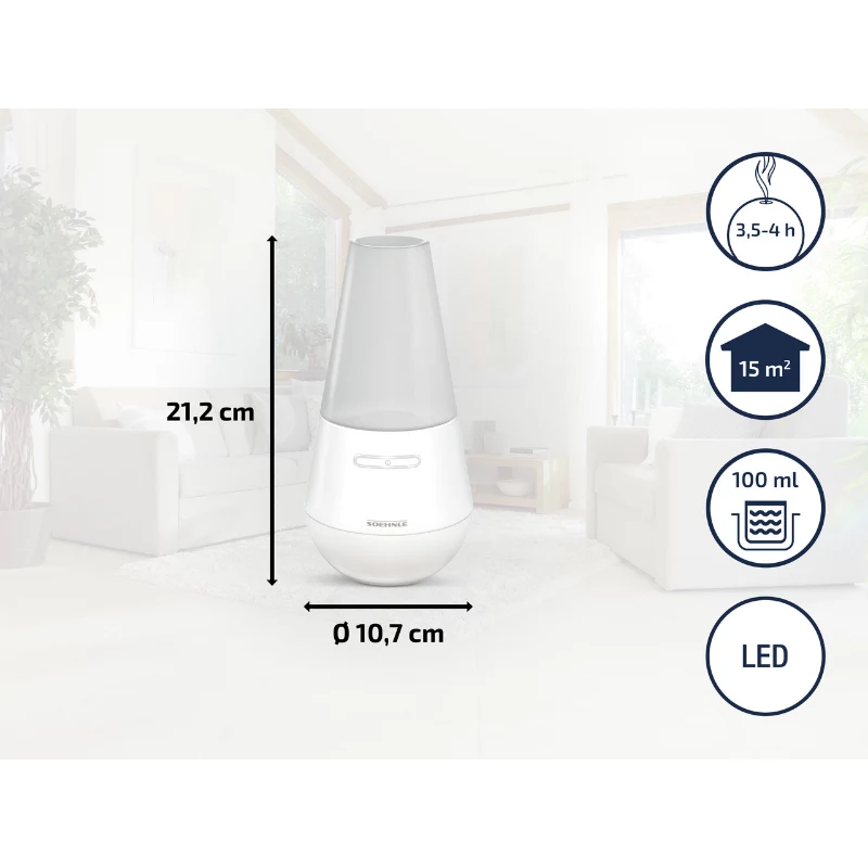 SOEHNLE Air Aromatizator Valencia Ultradźwiękowy Dyfuzor Aromatyczny, 100 ml Zbiornik, Do 4h Pracy, Biały/Srebrny