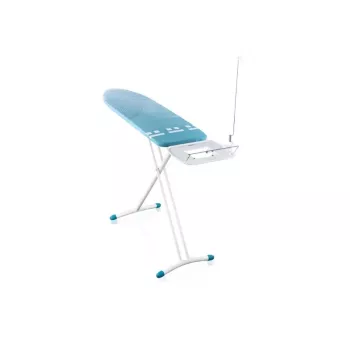 LEIFHEIT Air Board Express L Solid Deska do prasowania 130x38 cm z technologią Thermo-Reflect, regulacja wysokości 75-98 cm, składana, kształt dopasowany do ramion, antypoślizgowe nóżki, podstawa na żelazko, uchwyt na kabel, biało-niebieska