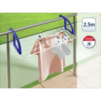 LEIFHEIT Classic wisząca suszarka bębnowa 25 | 25 m długości suszenia | Podłogowa suszarka skrzydłowa | Stal powlekana i plastik | Biało-niebieska | Wewnątrz/Na zewnątrz
