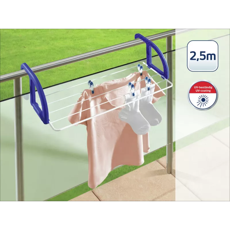 LEIFHEIT Classic wisząca suszarka bębnowa 25 | 25 m długości suszenia | Podłogowa suszarka skrzydłowa | Stal powlekana i plastik | Biało-niebieska | Wewnątrz/Na zewnątrz