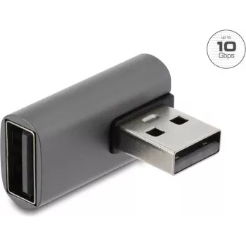 Delock adapter USB 10 Gbps Type-A męski do Type-A żeński, kątowy lewy, obudowa aluminiowa