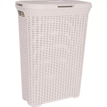 Kosz na pranie CURVER Style 40L z efektem rattanu, kremowy, 44,8 x 26,5 x 61,5 cm