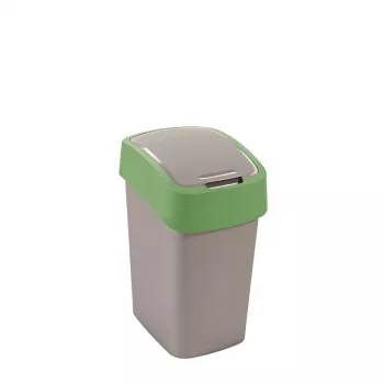 CURVER Flip Bin 25L Kosz na śmieci srebrno-zielony prostokątny plastikowy z uchylną pokrywą do kuchni biura łazienki