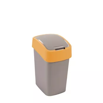 Kosz na śmieci CURVER Flip Bin 25L, srebrny korpus z żółtą pokrywą, polipropylen, prostokątny, do wnętrz