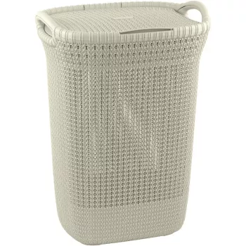 Kosz na pranie Curver Knit 57L z pokrywą, biały