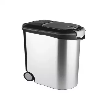 CURVER Pet Life 35L Szczelny Pojemnik na Karmę dla Zwierząt z Kółkami, Srebrny, Mieści 12kg Suchej Karmy, Plastik Bez BPA