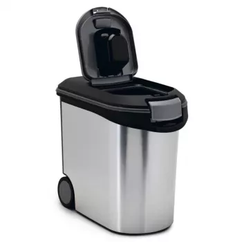 CURVER Pet Life 35L Szczelny Pojemnik na Karmę dla Zwierząt z Kółkami, Srebrny, Mieści 12kg Suchej Karmy, Plastik Bez BPA