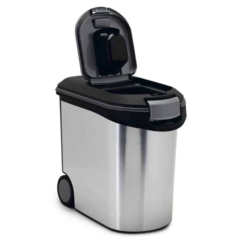 CURVER Pet Life 35L Szczelny Pojemnik na Karmę dla Zwierząt z Kółkami, Srebrny, Mieści 12kg Suchej Karmy, Plastik Bez BPA