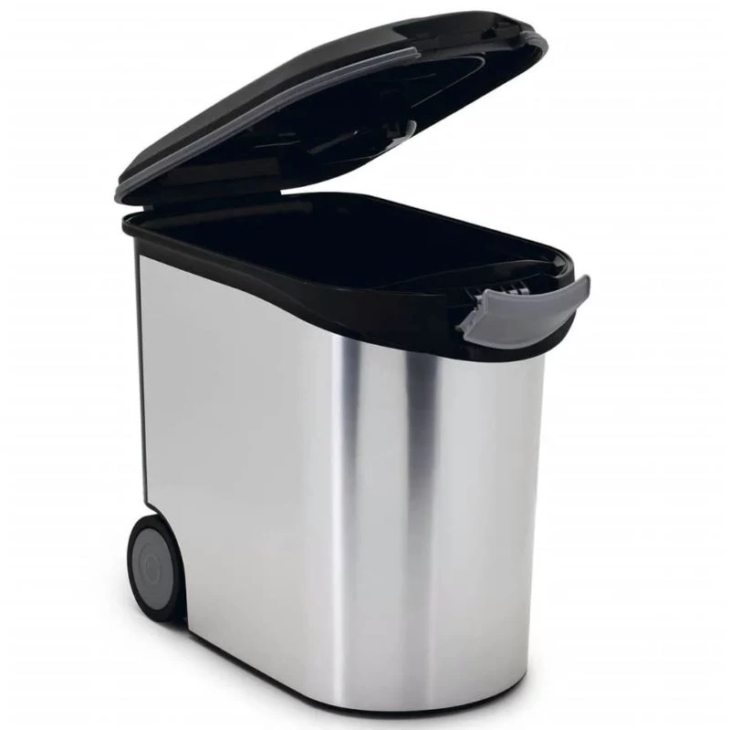CURVER Pet Life 35L Szczelny Pojemnik na Karmę dla Zwierząt z Kółkami, Srebrny, Mieści 12kg Suchej Karmy, Plastik Bez BPA