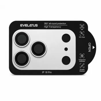 Evelatus Apple iPhone 18 Pro Pełna Ochrona Aparatu Szkło Hartowane Premium Srebrny