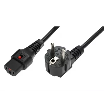 Kabel zasilający IEC LOCK kątowy Schuko do prostego IEC C13 z blokadą 1,5m czarny 10A 250V