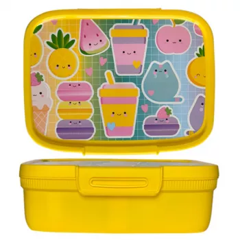 CURVER Snap Box Prostokątny Pojemnik do Przechowywania Żywności z Przegrodą 1,8L Żółty Kawaii