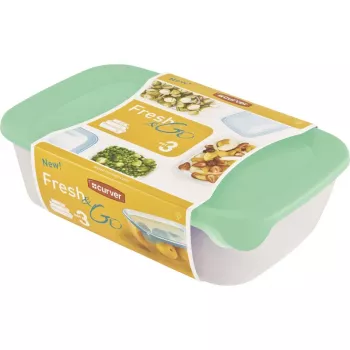 CURVER Fresh & Go Prostokątny Zestaw Pojemników na Żywność, 3 szt. (2L + 1L + 0,5L), Zielony