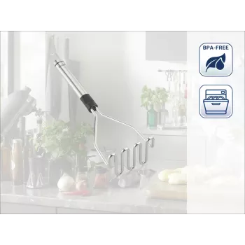 LEIFHEIT ProLine Tłuczek do ziemniaków 103032 – stal nierdzewna 18/10, ergonomiczna czarna rączka, zmywarka, 285 mm
