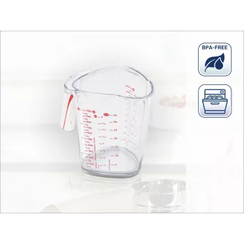 LEIFHEIT Miarka 1L, Przezroczysta, Tworzywo SAN, Skale ml/L/Gramy, Zmywarka Bezpieczna