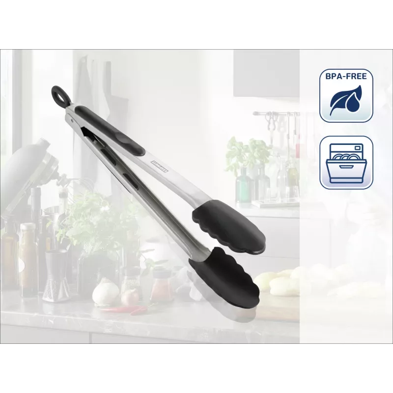 LEIFHEIT Szczypce kuchenne i do grilla 31cm, stal nierdzewna z silikonowymi końcówkami, odporność na wysoką temperaturę do 260°C, mechanizm blokujący, zmywarka do naczyń