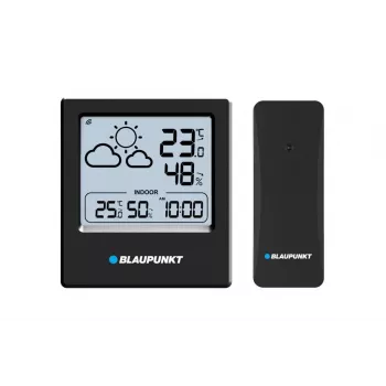Blaupunkt WS10BK Stacja pogodowa z czujnikiem zewnętrznym, kolorowy wyświetlacz LCD, prognoza pogody, wilgotność, alarm, czarny