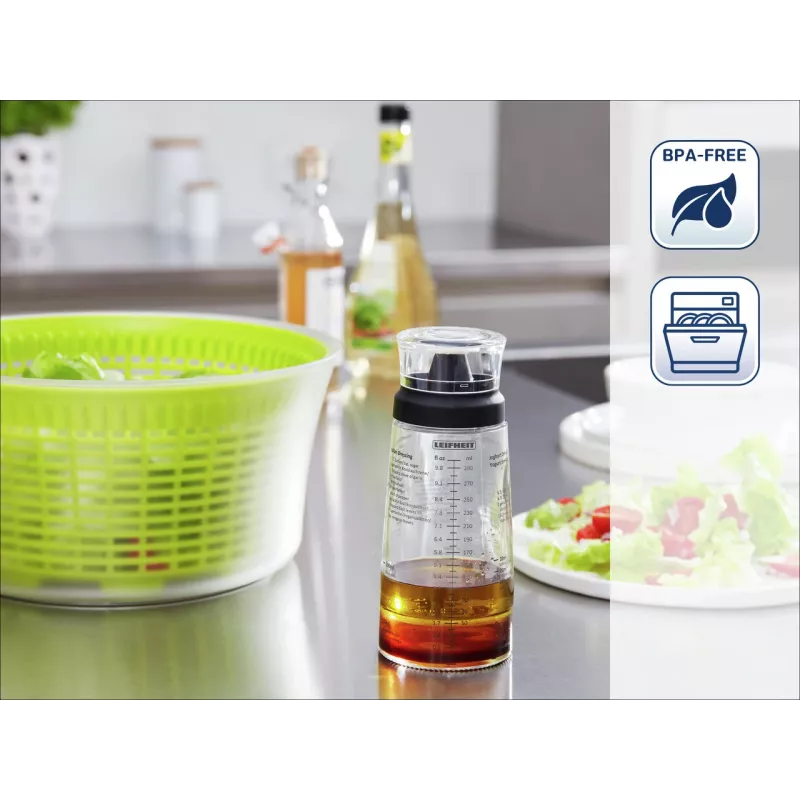 LEIFHEIT Shaker do sosów sałatkowych 300 ml, Przezroczysty/Zielony
