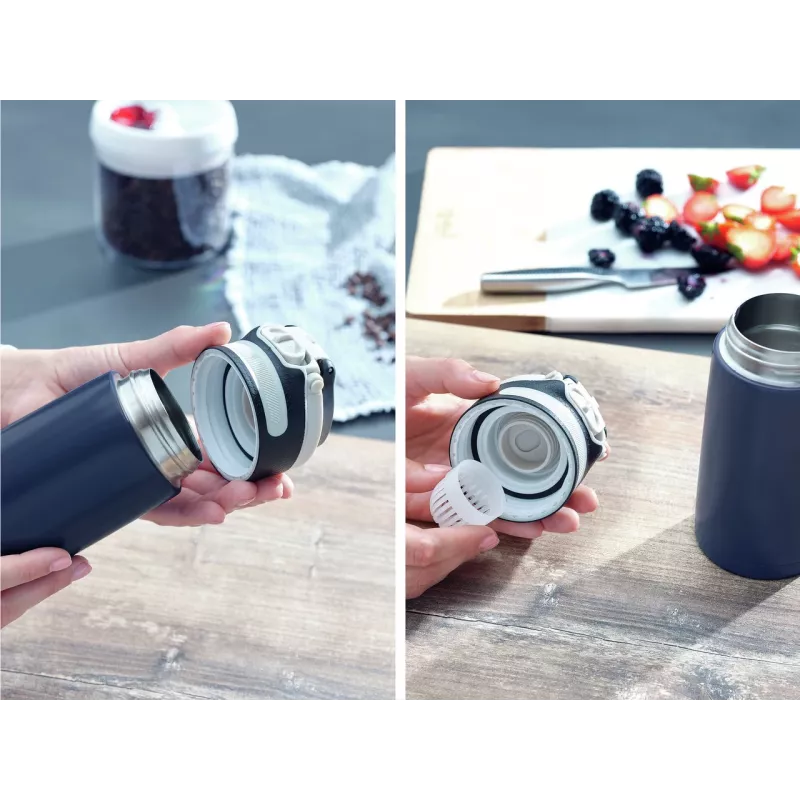 LEIFHEIT Thermos Flip 350 ml ciemnoniebieski próżniowy stalowy kubek termiczny