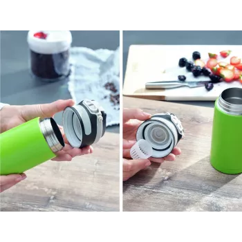 LEIFHEIT Thermo Mug Flip 350ml Zielony - Dwukubkowy Termos Próżniowy Kubek Podróżny, Szczelny, Picie 360°