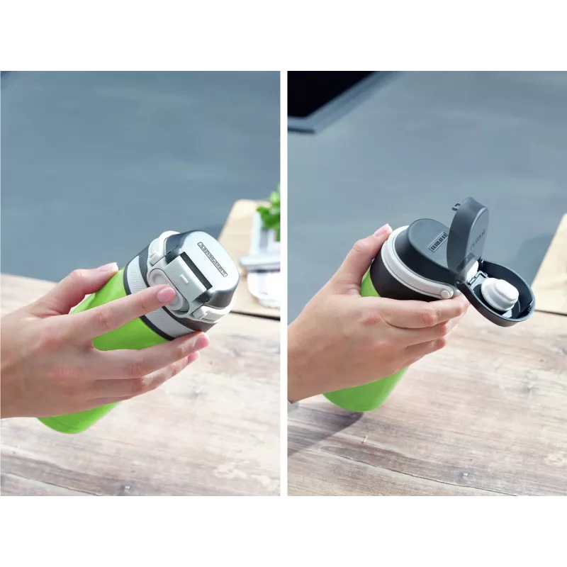 LEIFHEIT Thermo Mug Flip 350ml Zielony - Dwukubkowy Termos Próżniowy Kubek Podróżny, Szczelny, Picie 360°
