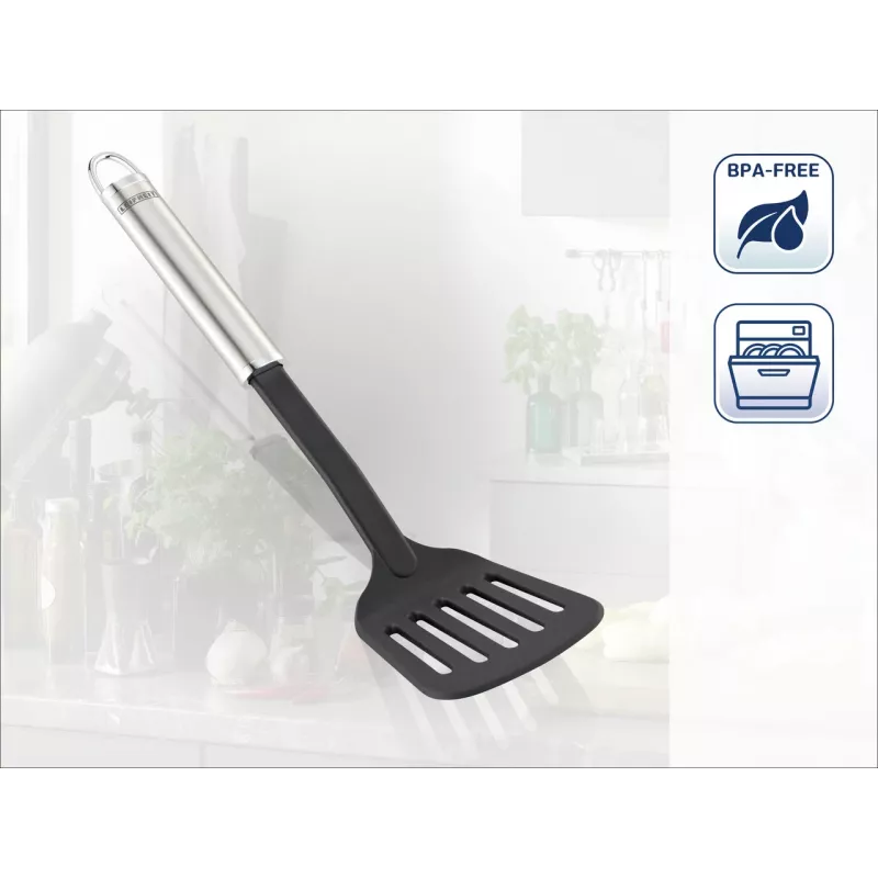 LEIFHEIT Sterling łopatka nylonowa z uchwytem ze stali nierdzewnej, 33 cm, czarno-srebrna