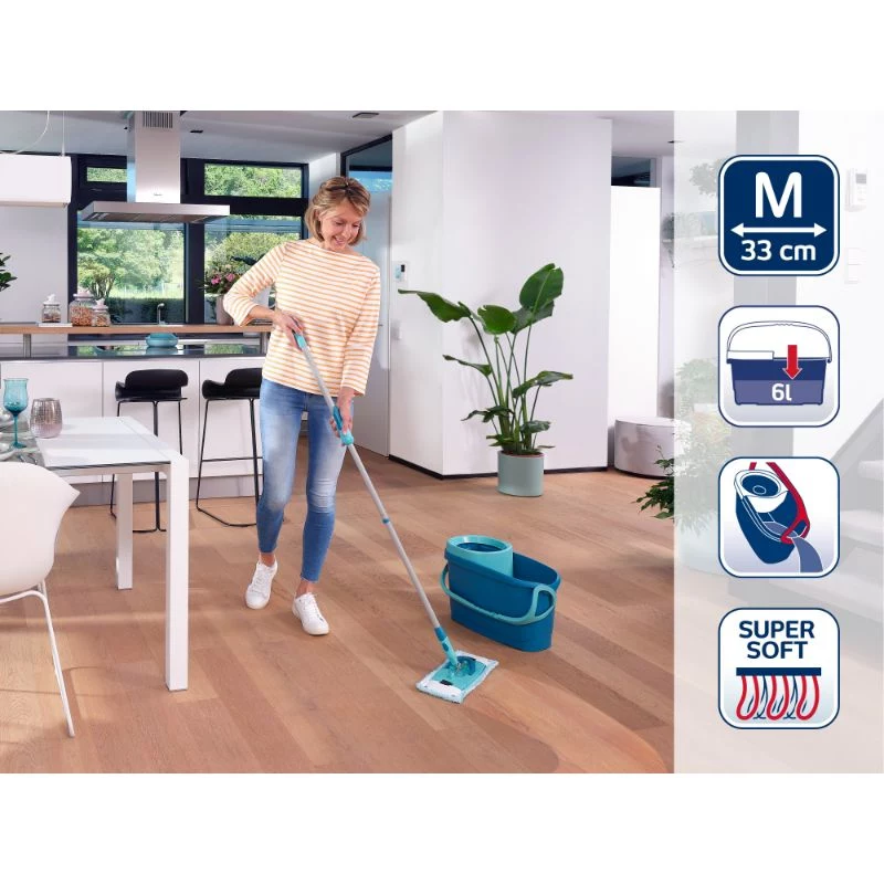 LEIFHEIT Zestaw do mycia podłóg Clean Twist M Ergo z Power Cleaner 1L, system mopa obrotowego, zielono-biały