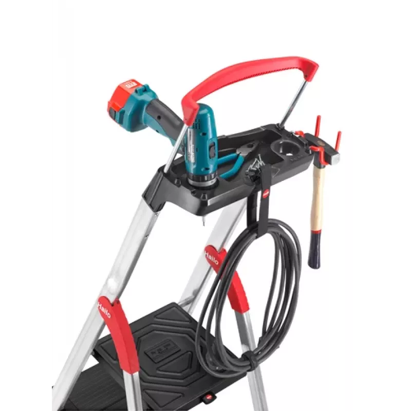 Hailo L100 TopLine 7-stopniowa drabina aluminiowa z wielofunkcyjną tacą, nośność 150 kg, EN 131 8050-607