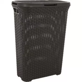 CURVER Style 40L Kosz na pranie z uchylną pokrywą, efekt rattanu, ciemny szary