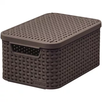CURVER Style S Pudełko do przechowywania z pokrywką, 29,1 x 19,8 x 14,2 cm, ciemny brąz, 8,18 L, składane, metalowy uchwyt z oczkiem