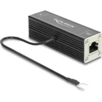 Delock RJ45 Sieciowy Ochronnik Przepięciowy Cat.6A, Kompatybilny z PoE++, 10 Gbps, Ekranowany, Czarny