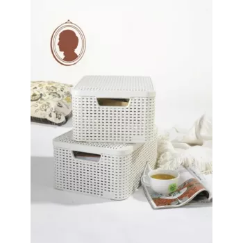 Pudełko do przechowywania CURVER Style M z pokrywką, 39,3 x 29,3 x 18,7 cm, kremowe, 21,6 l, składane