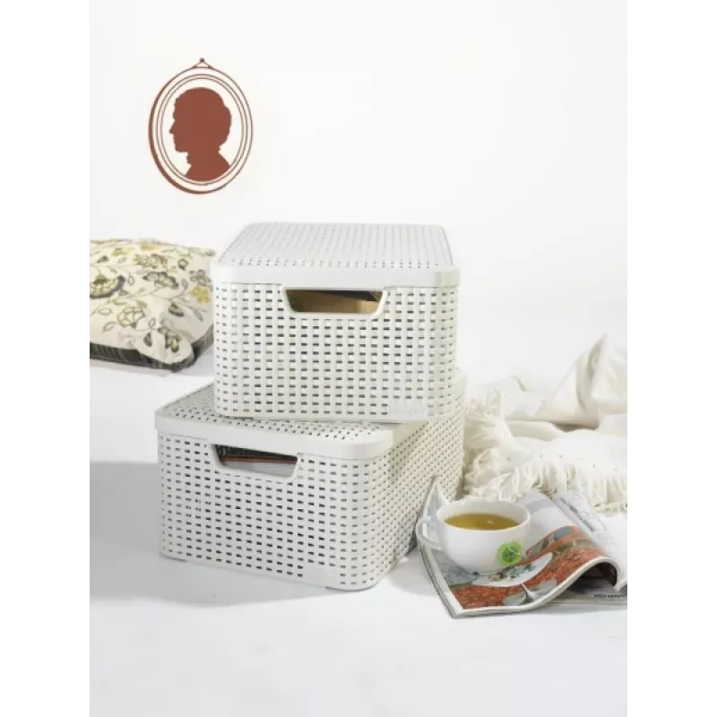 Pudełko do przechowywania CURVER Style M z pokrywką, 39,3 x 29,3 x 18,7 cm, kremowe, 21,6 l, składane