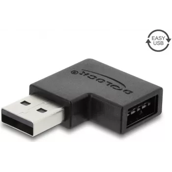 Delock Adapter USB 2.0 Typ-A męski do Easy USB Typ-A żeński, kątowy lewy, czarny