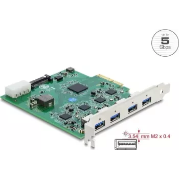 Karta Delock PCI Express x4 na 4 x USB 5 Gbps USB Type-A Quad Channel