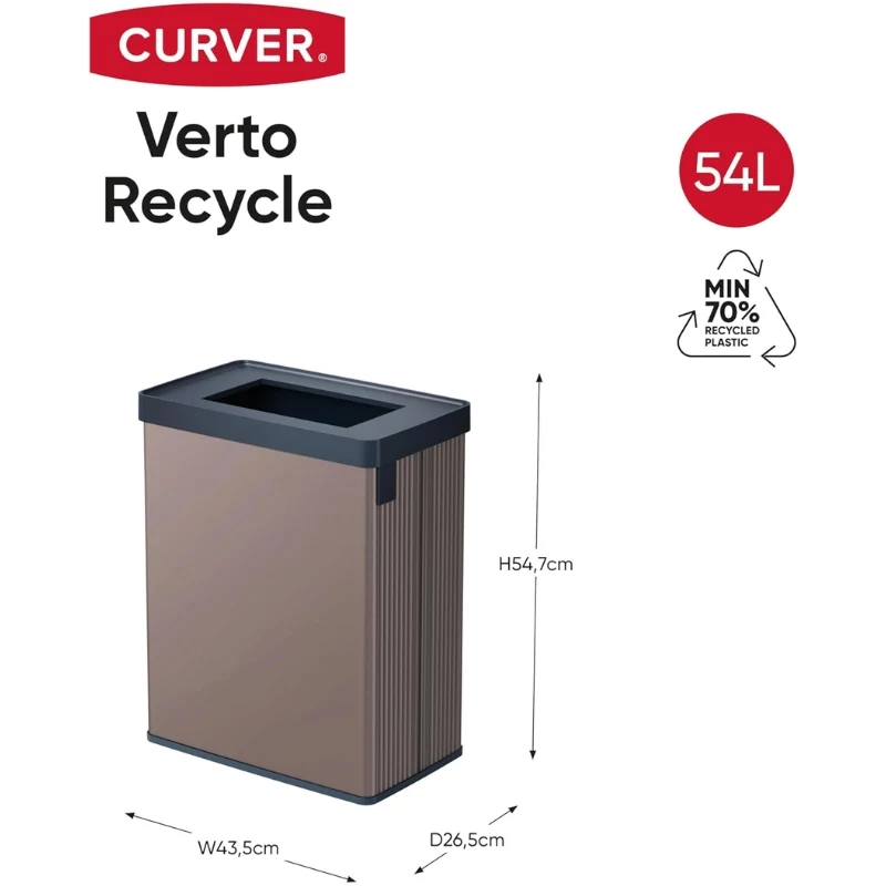 CURVER Prostokątny Metalizowany Kosz na Śmieci Verto Recycle 54L Perłowy Róż