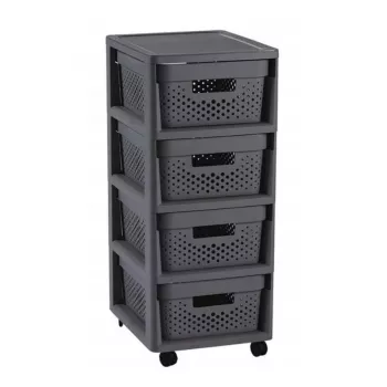 CURVER Infinity Szafka na kółkach z 4 perforowanymi szufladami 11L, ciemnoszara, 30x36x69 cm