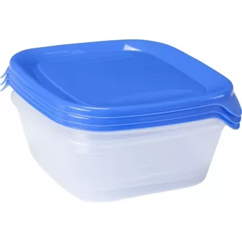 CURVER Fresh&Go Zestaw misek do żywności, 3 szt., po 0,8 l, niebieski, szczelne pokrywki, bez BPA, mikrofalówka, zamrażarka, zmywarka