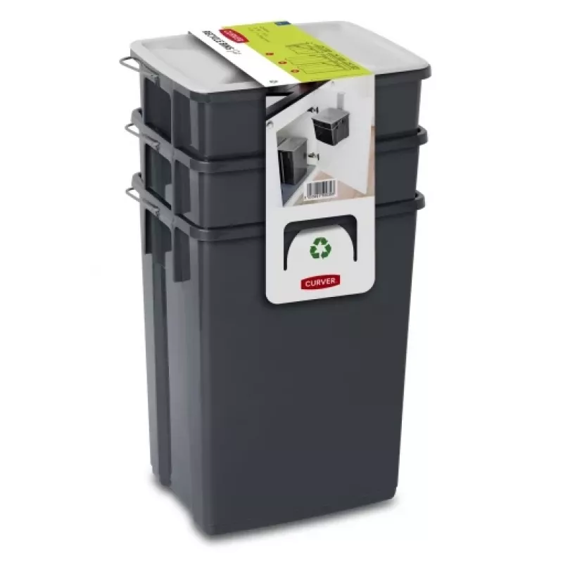 CURVER Biobox zestaw koszy na śmieci 2x10L + 6L szary