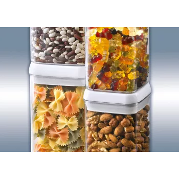 LEIFHEIT Fresh&Easy pojemnik do przechowywania żywności 1,2 L, hermetyczny, bez BPA, przezroczysty z biało-szarą pokrywką