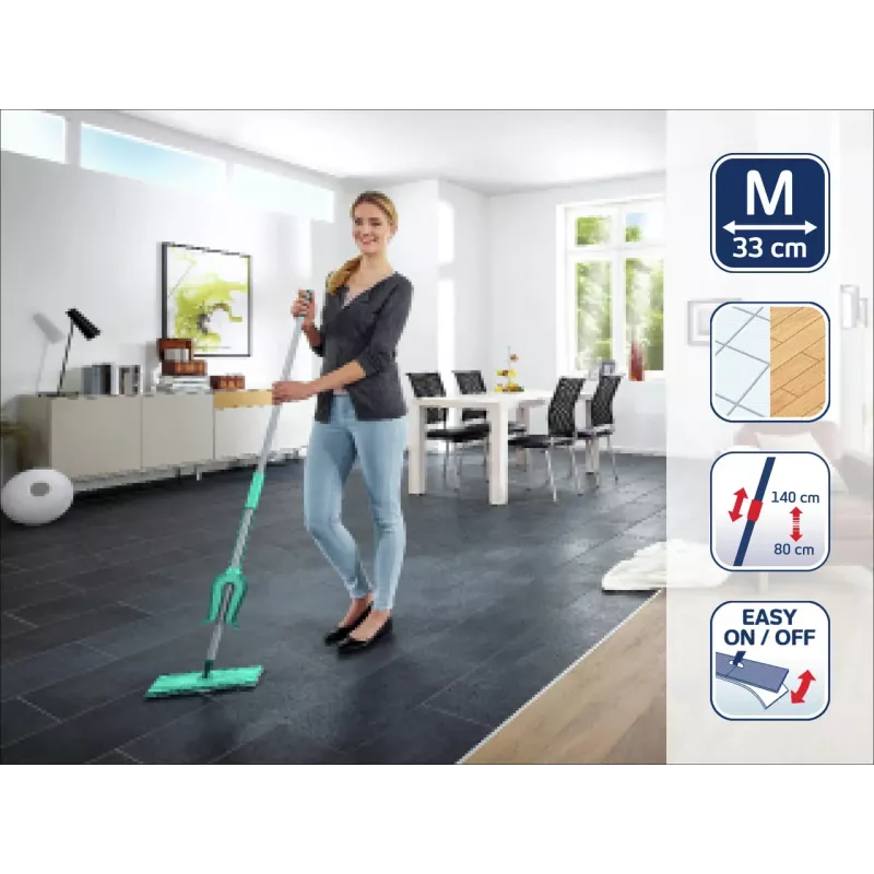 LEIFHEIT Picobello M Micro Duo mop płaski z teleskopowym uchwytem, szerokość czyszczenia 33 cm, zielony/biały