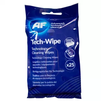 AF Tech Wipes Chusteczki Czyszczące do Urządzeń Technologicznych 25 szt. Antystatyczne Bez Alkoholu Bez Smug Bez Kłaczków Szybkoschnące Zamykane Opakowanie