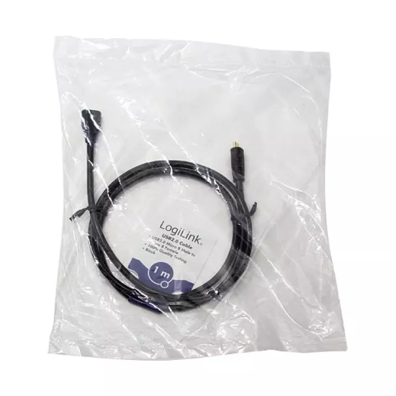 LogiLink CU0121 kabel przedłużający USB 2.0 Micro-B męski do Micro-B żeński, 1 m, czarny