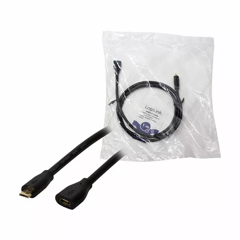 LogiLink CU0121 kabel przedłużający USB 2.0 Micro-B męski do Micro-B żeński, 1 m, czarny