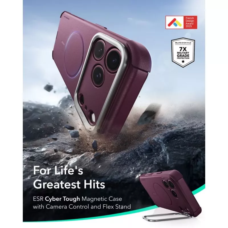 ESR Cyber Tough Kickstand etui MagSafe do iPhone 17 Pro / 18 Pro – Deep Burgundy