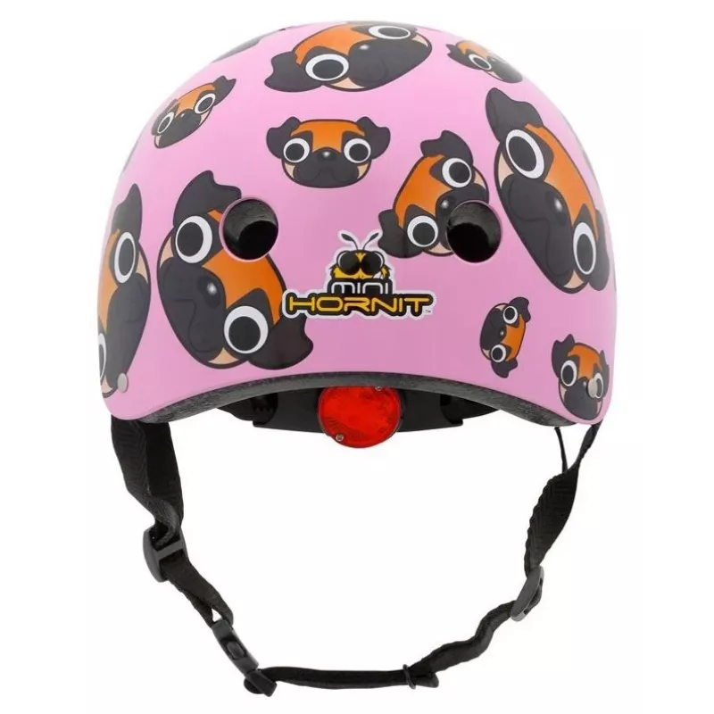 Hornit Pug dziecięcy kask rowerowy z oświetleniem LED - różowy, 48-53 cm PUS806
