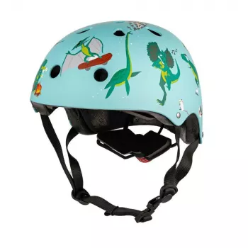 Hornit Jurassic S Kask rowerowy dla dzieci 48-53cm, wzór dinozaura, zielony/niebieski/pomarańczowy, tylne światło LED, CE EN 1078 DIS826