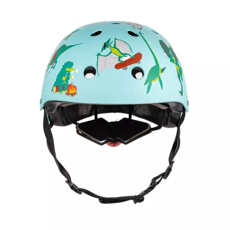 Hornit Jurassic S Kask rowerowy dla dzieci 48-53cm, wzór dinozaura, zielony/niebieski/pomarańczowy, tylne światło LED, CE EN 1078 DIS826