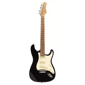 Stagg SES-55 BLK Gitara elektryczna - lite korpus z olchy, klonowy gryf, przetworniki SSS, czarny