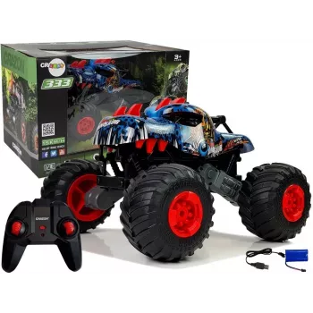 LEAN TOYS 9023 Dinozaur Zdalnie Sterowany Samochód Terenowy z Dużymi Kołami 2.4G – Skala 1:16 Napęd 4WD Off-Road Pojazd RC, Zielony/Brązowy